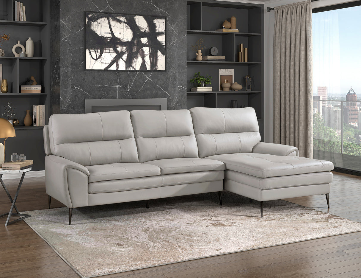 Essex Light Gray Leather 2-Piece Sectional with Right Chaise from Homelegance - Luna Furniture