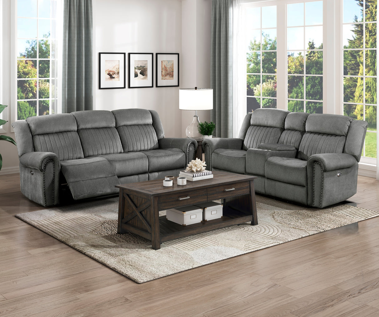 9204CC-2PW Power Double Reclining Love Seat with Center Console - Luna Furniture