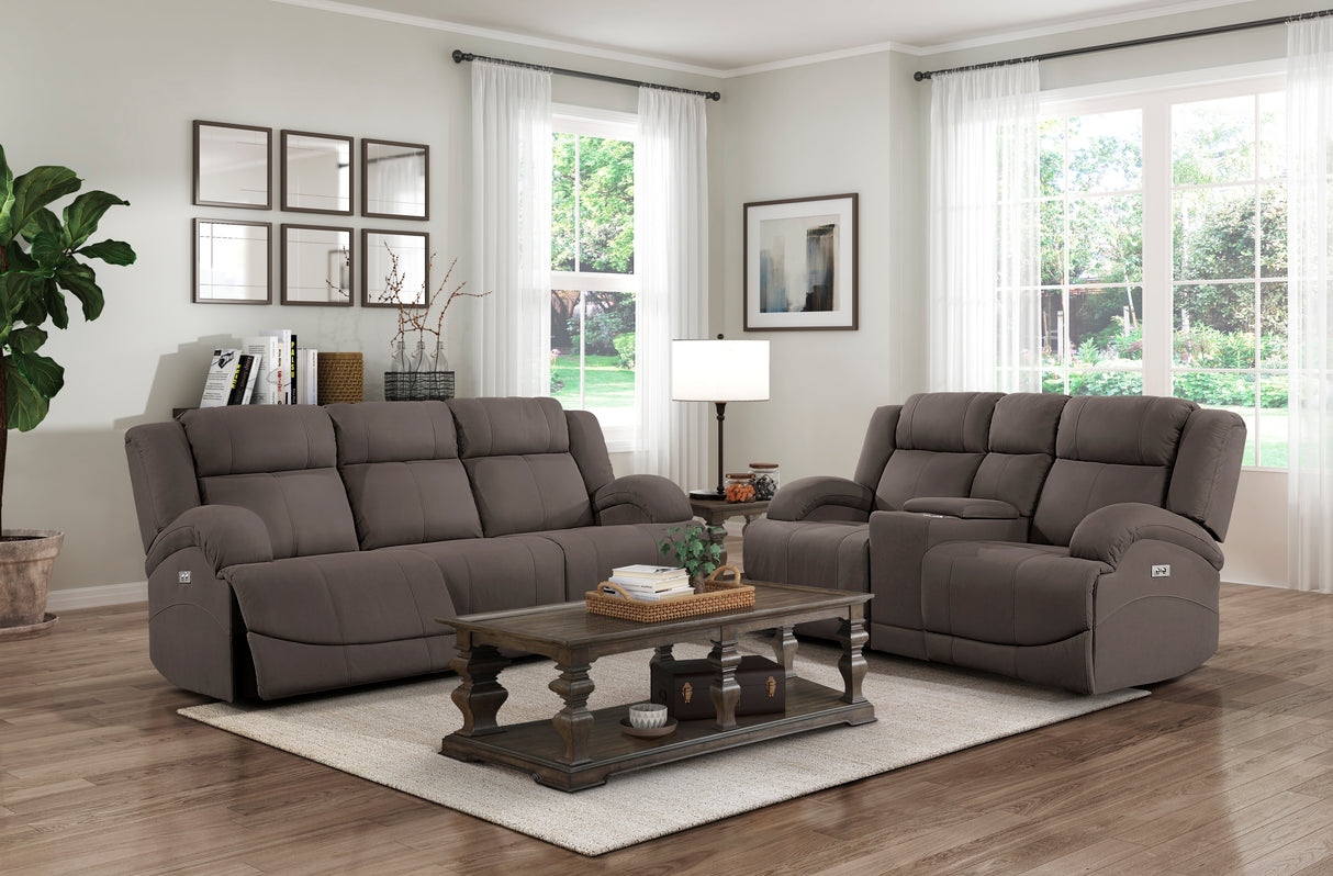 Camryn Chocolate Power Double Reclining Loveseat from Homelegance - Luna Furniture