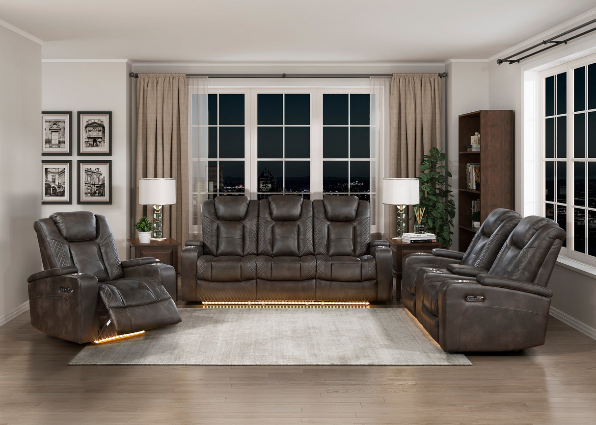 Tabor Dark Brown Power Double Reclining Sofa from Homelegance - Luna Furniture