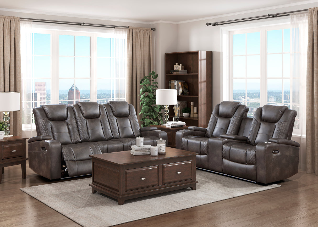 Tabor Dark Brown Power Double Reclining Sofa from Homelegance - Luna Furniture