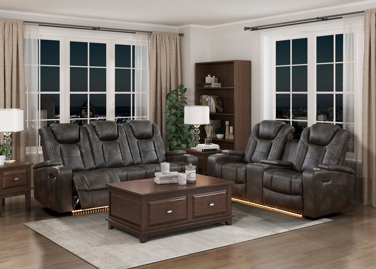 Tabor Dark Brown Power Double Reclining Sofa from Homelegance - Luna Furniture