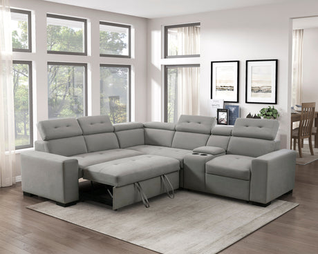 Farrah Light Gray 3-Piece Sectional with Adjustable Headrests, Pull-out Bed and Console from Homelegance - Luna Furniture