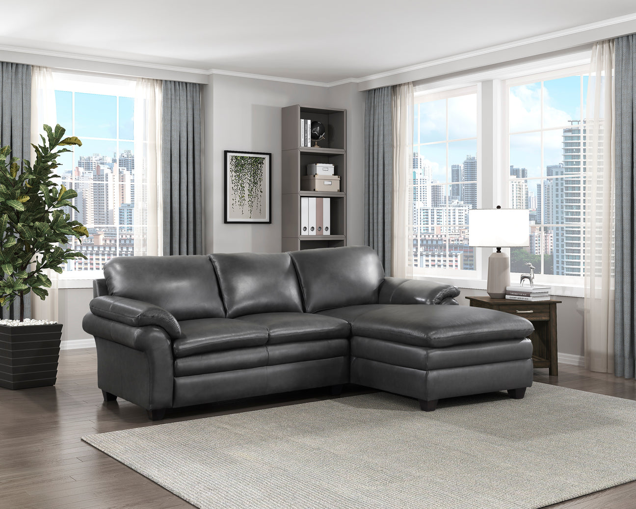 Exton Gray Leather 2-Piece Sectional with Right Chaise from Homelegance - Luna Furniture