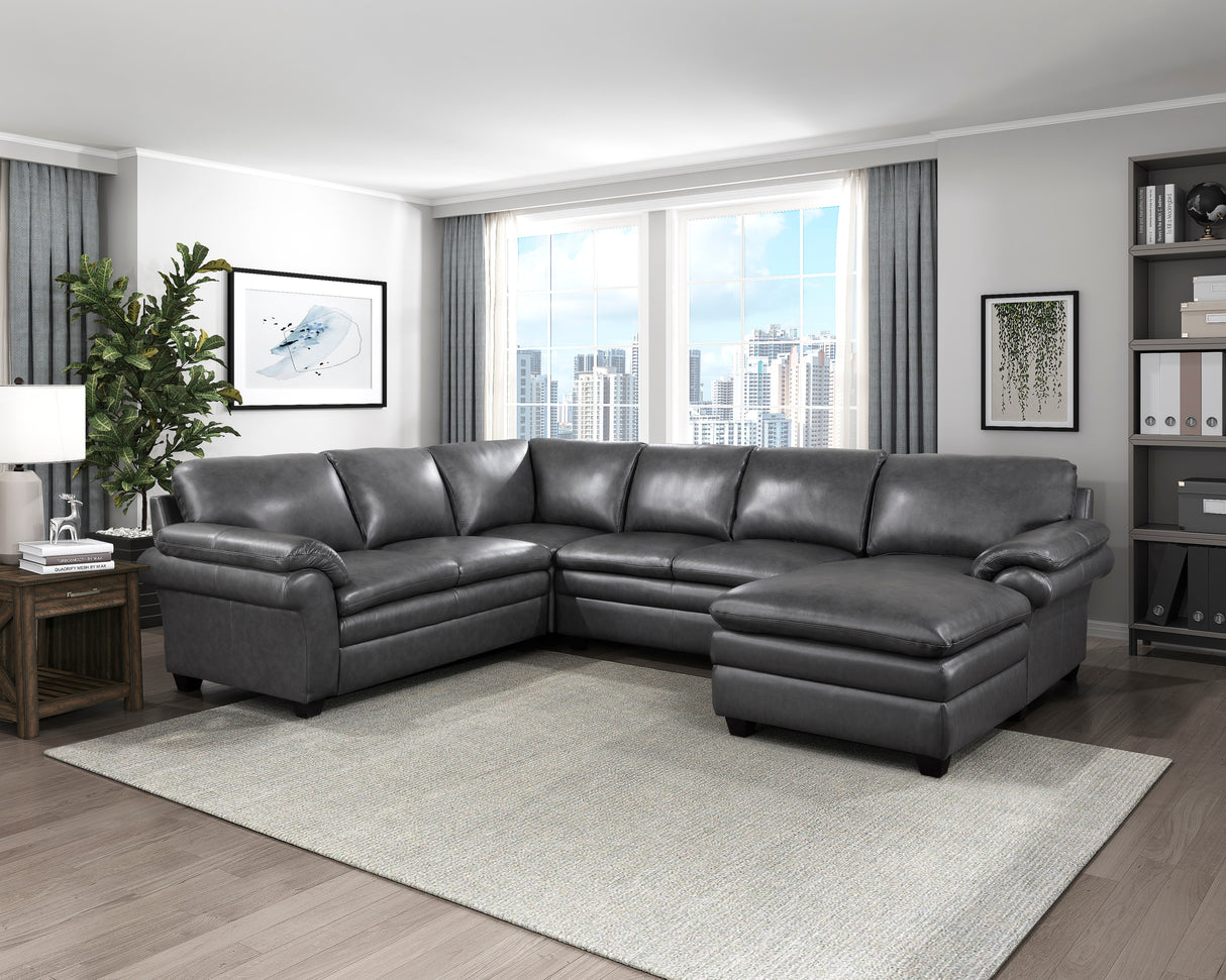 Exton Gray Leather 4-Piece Sectional with Right Chaise from Homelegance - Luna Furniture