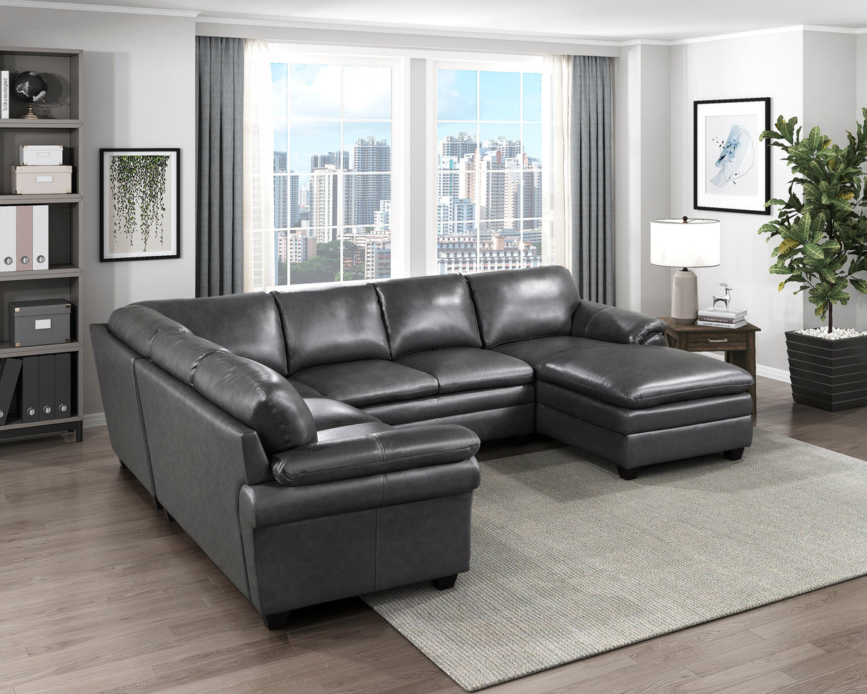 Exton Gray Leather 4-Piece Sectional with Right Chaise from Homelegance - Luna Furniture