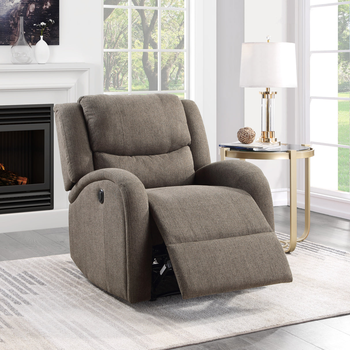 Foxcroft Brown Chenille Power Reclining Chair from Homelegance - Luna Furniture