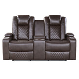 9366DB-2PWH Power Double Reclining Love Seat with Center Console, Power Headrests, Storage Arms and Cup holders - Luna Furniture