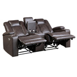 9366DB-2PWH Power Double Reclining Love Seat with Center Console, Power Headrests, Storage Arms and Cup holders - Luna Furniture