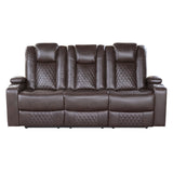 9366DB-3PWH Power Double Reclining Sofa with Center Drop-Down Cup Holders, Power Headrests, Storage Arms, Cup holders and Reading Lights - Luna Furniture