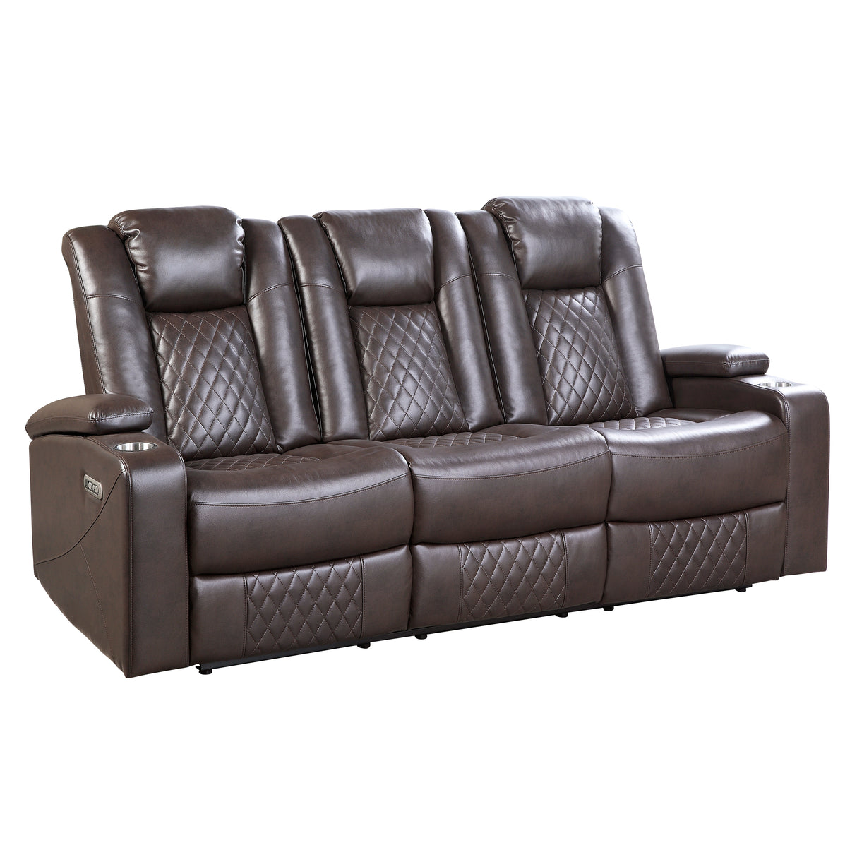 9366DB-3PWH Power Double Reclining Sofa with Center Drop-Down Cup Holders, Power Headrests, Storage Arms, Cup holders and Reading Lights - Luna Furniture