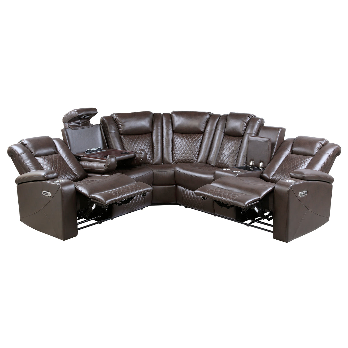 Caelan Dark Brown LED Power Reclining Sectional from Homelegance - Luna Furniture