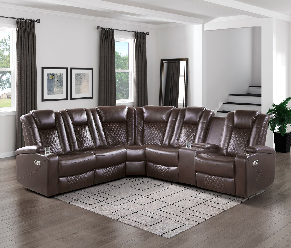 Caelan Dark Brown LED Power Reclining Sectional from Homelegance - Luna Furniture