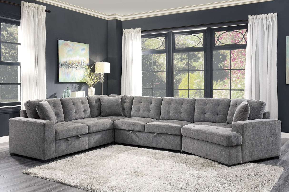 9401GRY*42LRU (4)4-Piece Sectional with Pull-out Bed and Pull-out Ottoman - Luna Furniture