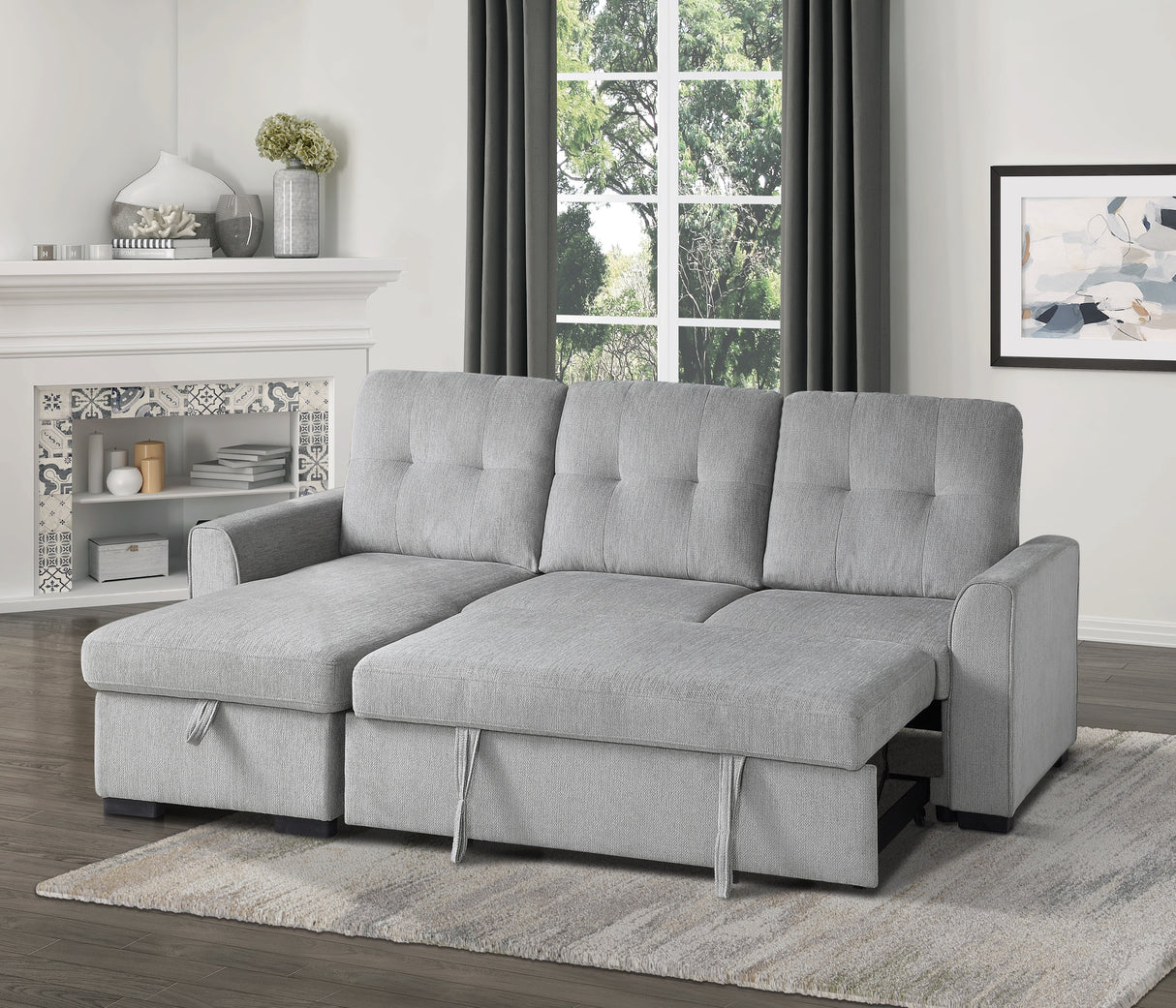 9402GRY*SC (2)2-Piece Reversible Sectional with Pull-out Bed and Hidden Storage - Luna Furniture