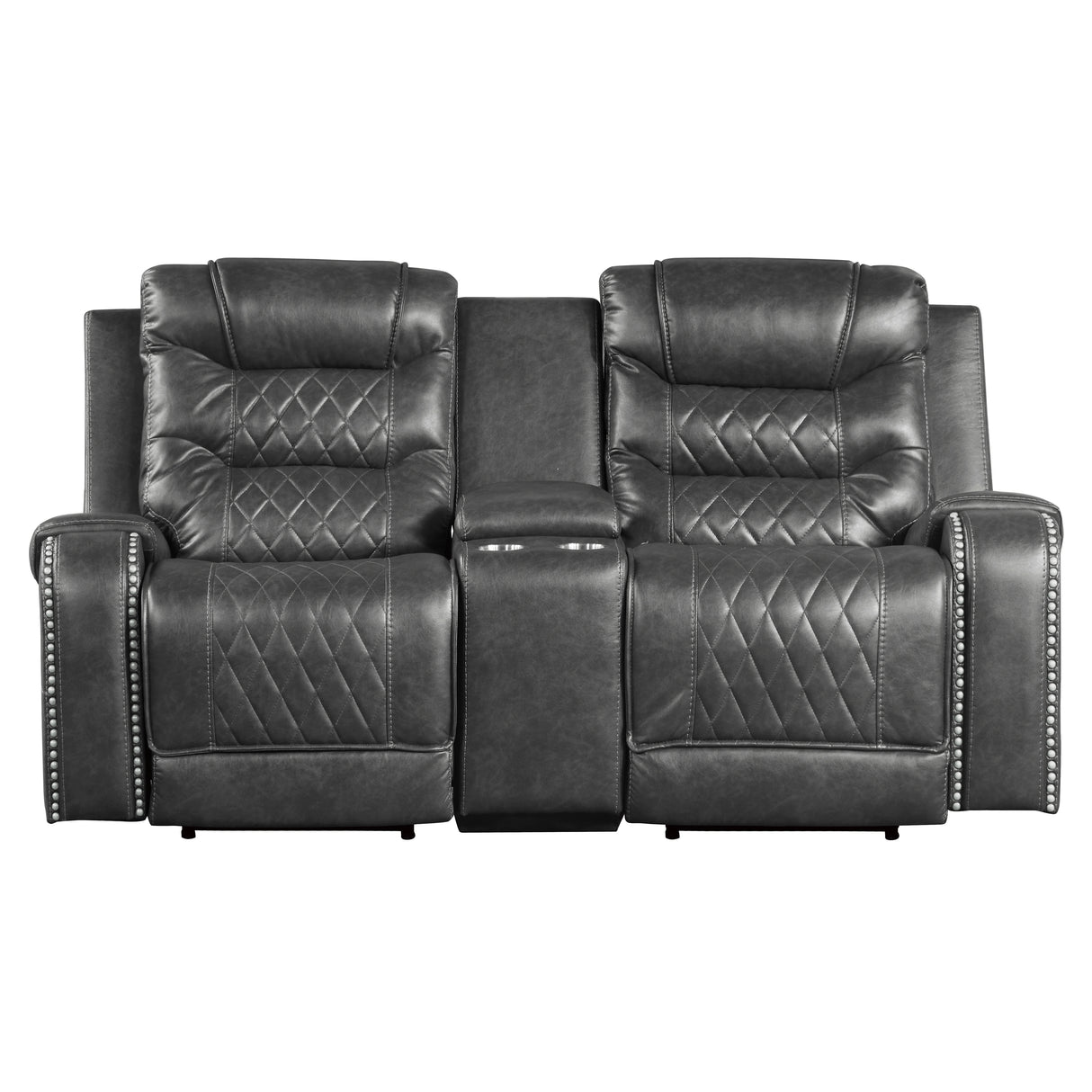 9405GY-2PW Power Double Reclining Love Seat with Center Console, Receptacles and USB Ports - Luna Furniture