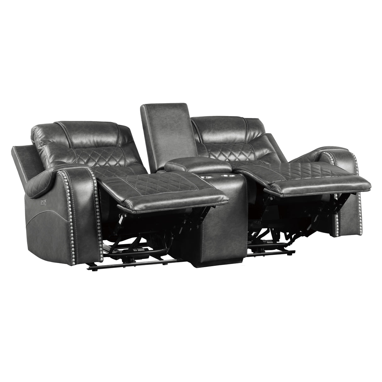 9405GY-2PW Power Double Reclining Love Seat with Center Console, Receptacles and USB Ports - Luna Furniture