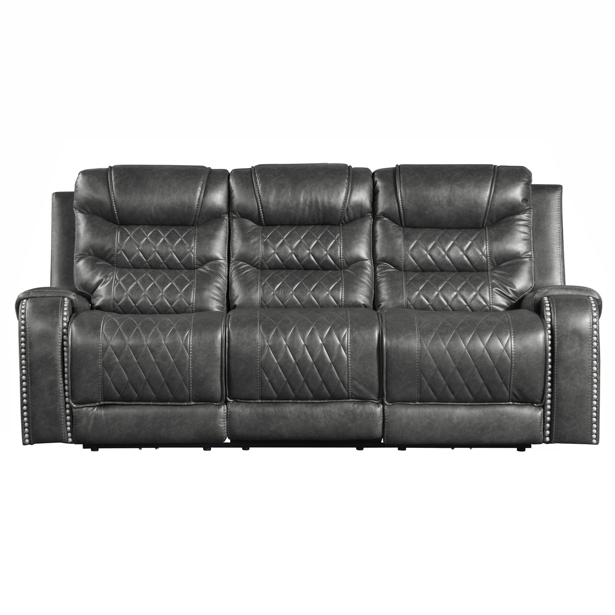 9405GY-3PW Power Double Reclining Sofa with Center Drop-Down Cup Holders, Receptacles and USB Ports - Luna Furniture