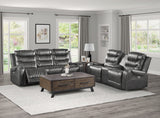 9405GY-3PW Power Double Reclining Sofa with Center Drop-Down Cup Holders, Receptacles and USB Ports - Luna Furniture