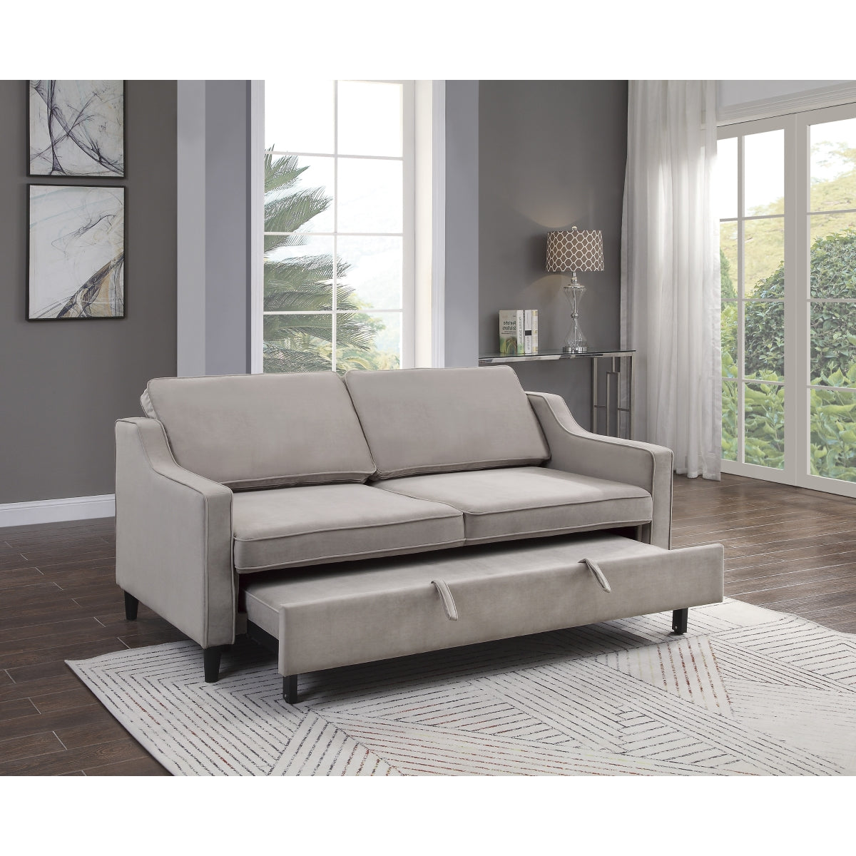 Adelia Cobblestone Velvet Convertible Studio Sofa with Pull-out Bed -  Homelegance - Luna Furniture