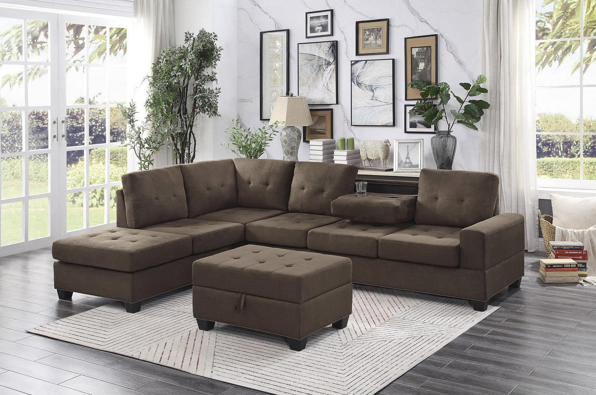 9507CHC*3OT (2)2-Piece Reversible Sectional with Drop-Down Cup Holders and Storage Ottoman - Luna Furniture