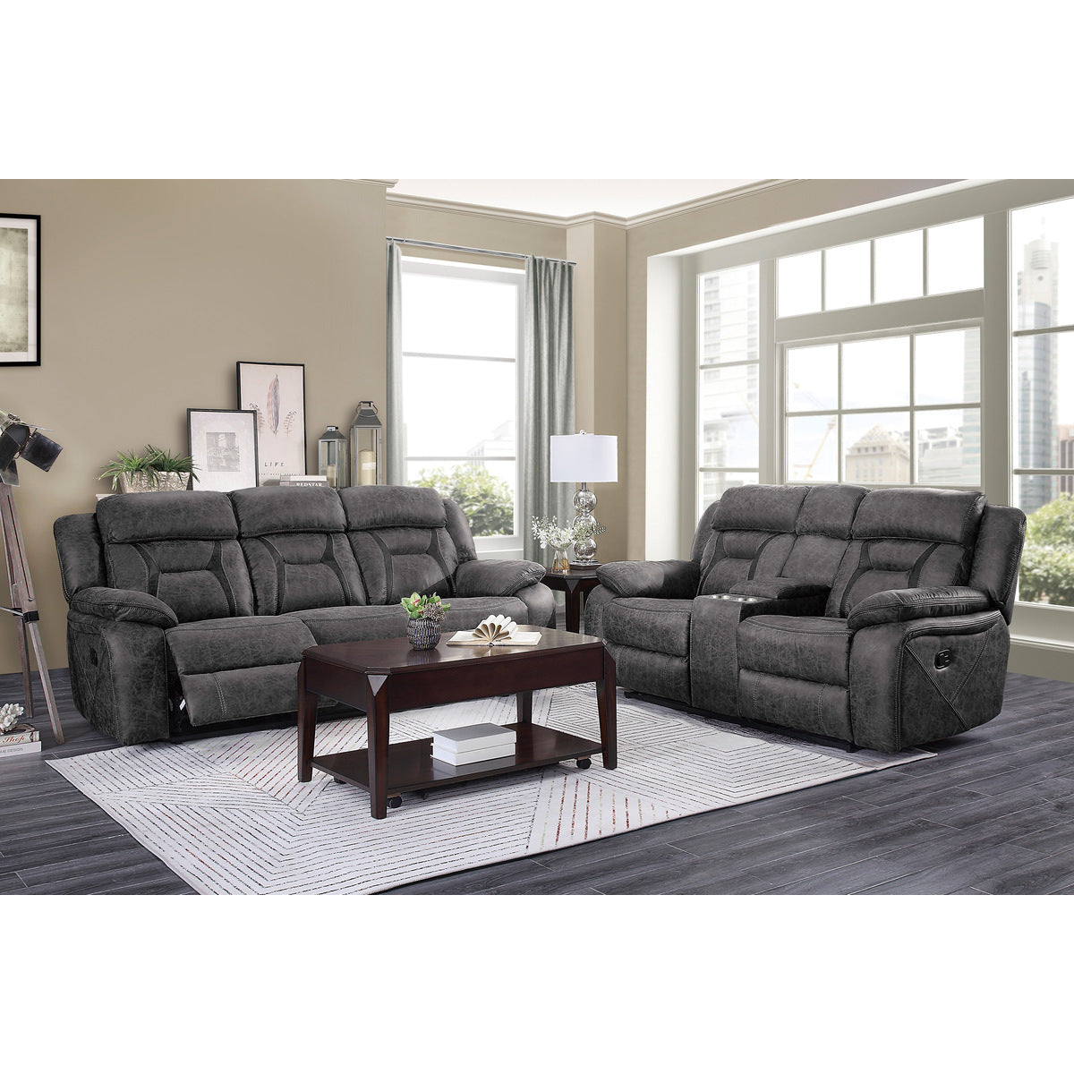 Madrona Hill Gray Double Reclining Living Room Set - Luna Furniture