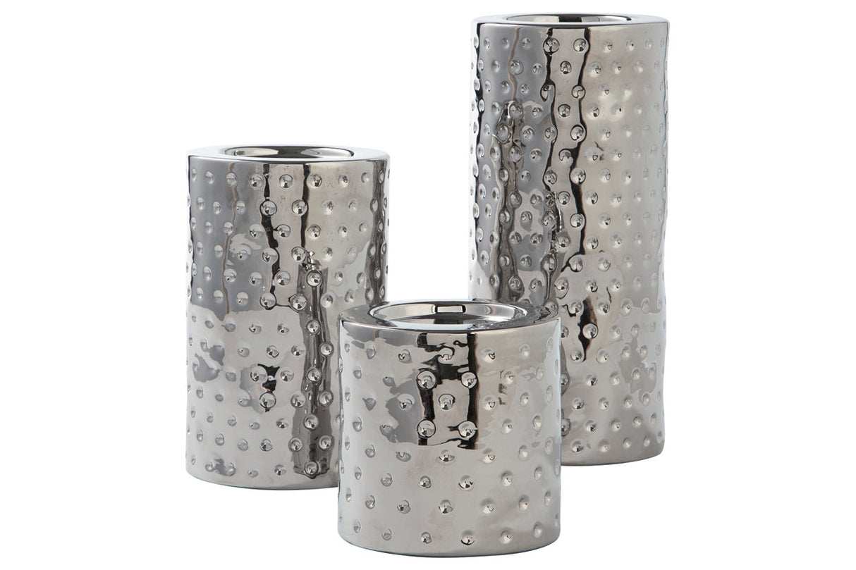 Marisa Silver Finish Candle Holder, Set of 3 -  - Luna Furniture