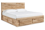 Hyanna Tan Brown King Panel Storage Bed with 2 Under Bed Storage Drawer -  Ashley - Luna Furniture