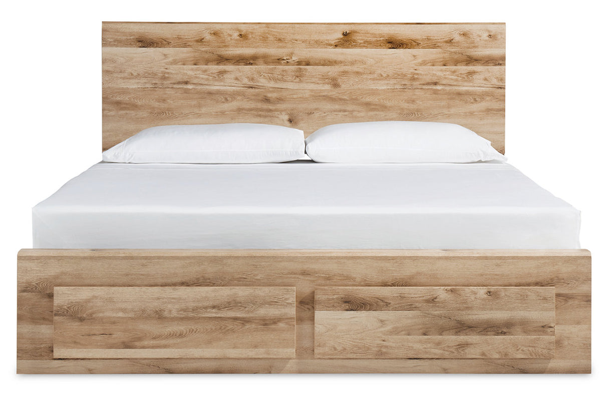 Hyanna Tan Brown King Panel Storage Bed with 2 Under Bed Storage Drawer -  Ashley - Luna Furniture