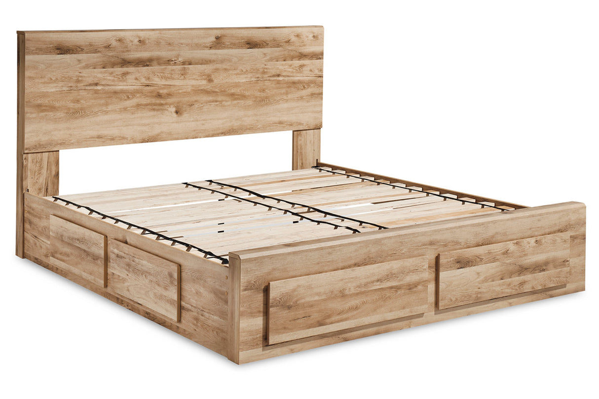 Hyanna Tan Brown King Panel Storage Bed with 2 Under Bed Storage Drawer -  Ashley - Luna Furniture