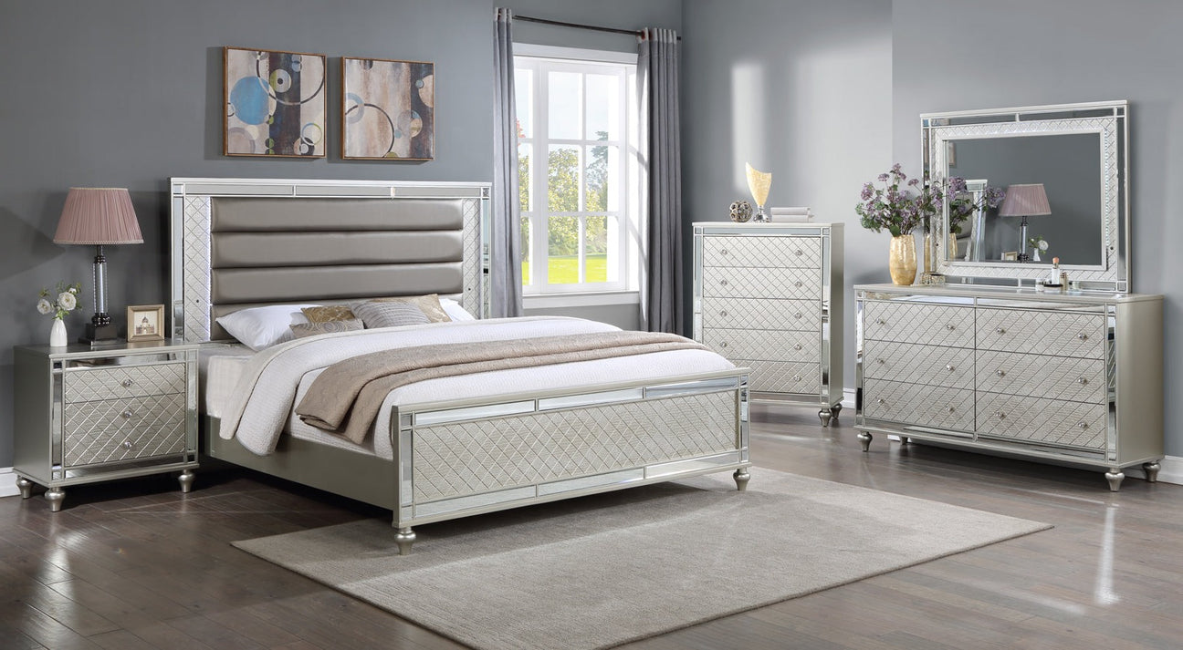 Cristian Champagne LED Upholstered Panel Bedroom Set from Crown Mark - Luna Furniture