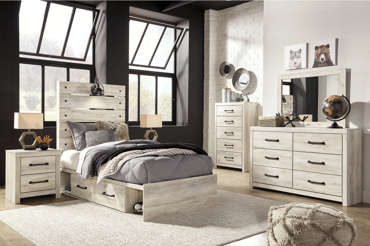 Cambeck Whitewash Twin Panel Bed with 2 Storage Drawers -  Ashley - Luna Furniture