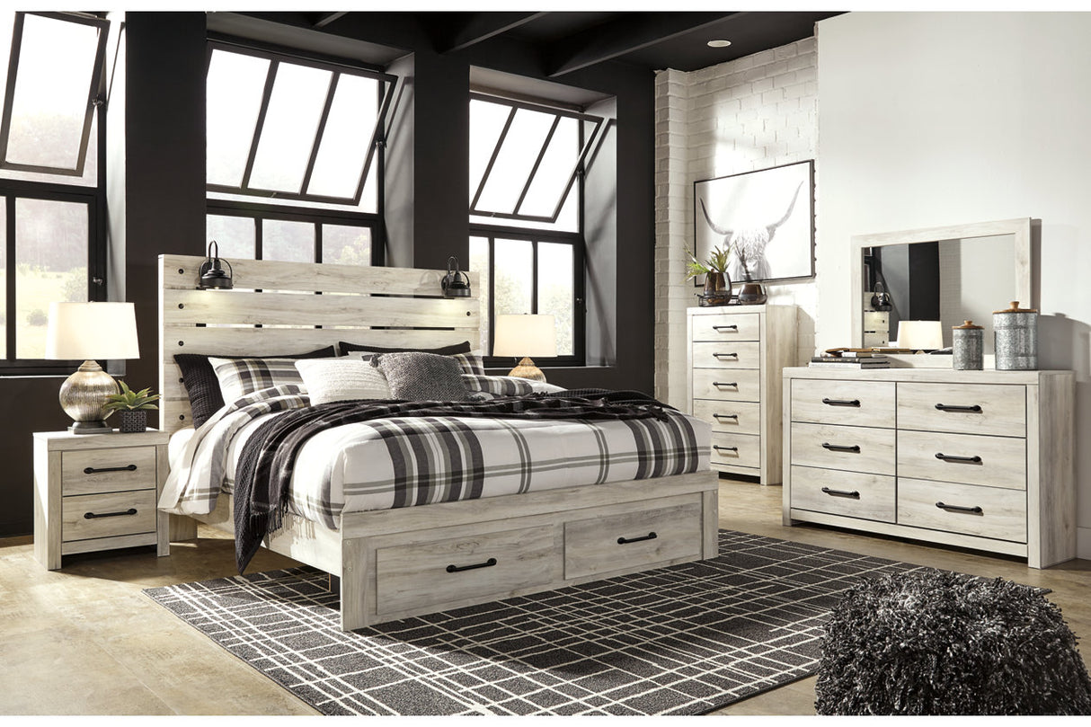 Cambeck Whitewash King Panel Bed with 2 Storage Drawers -  Ashley - Luna Furniture