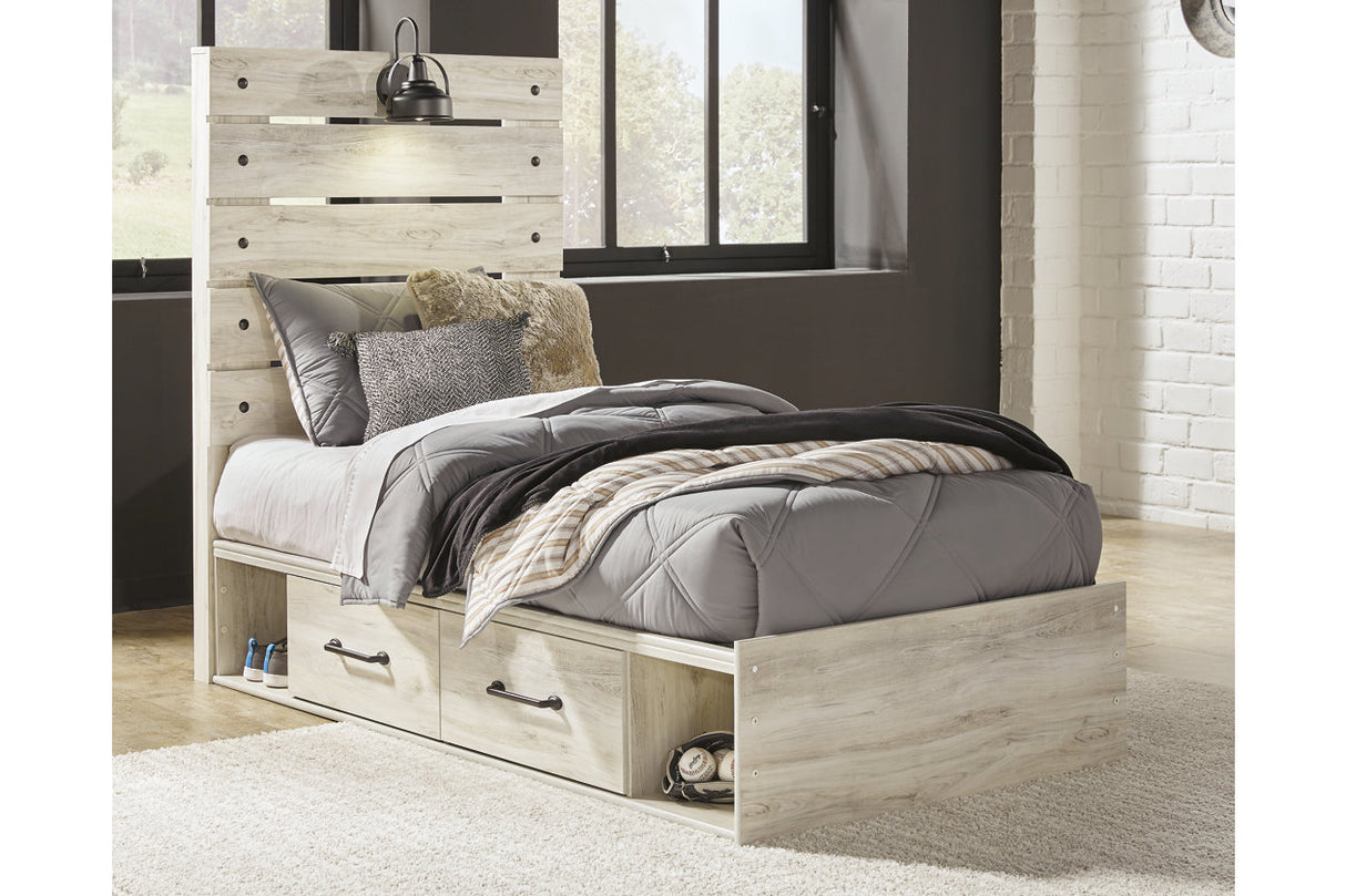 Cambeck Whitewash Twin Panel Bed with 2 Storage Drawers -  Ashley - Luna Furniture