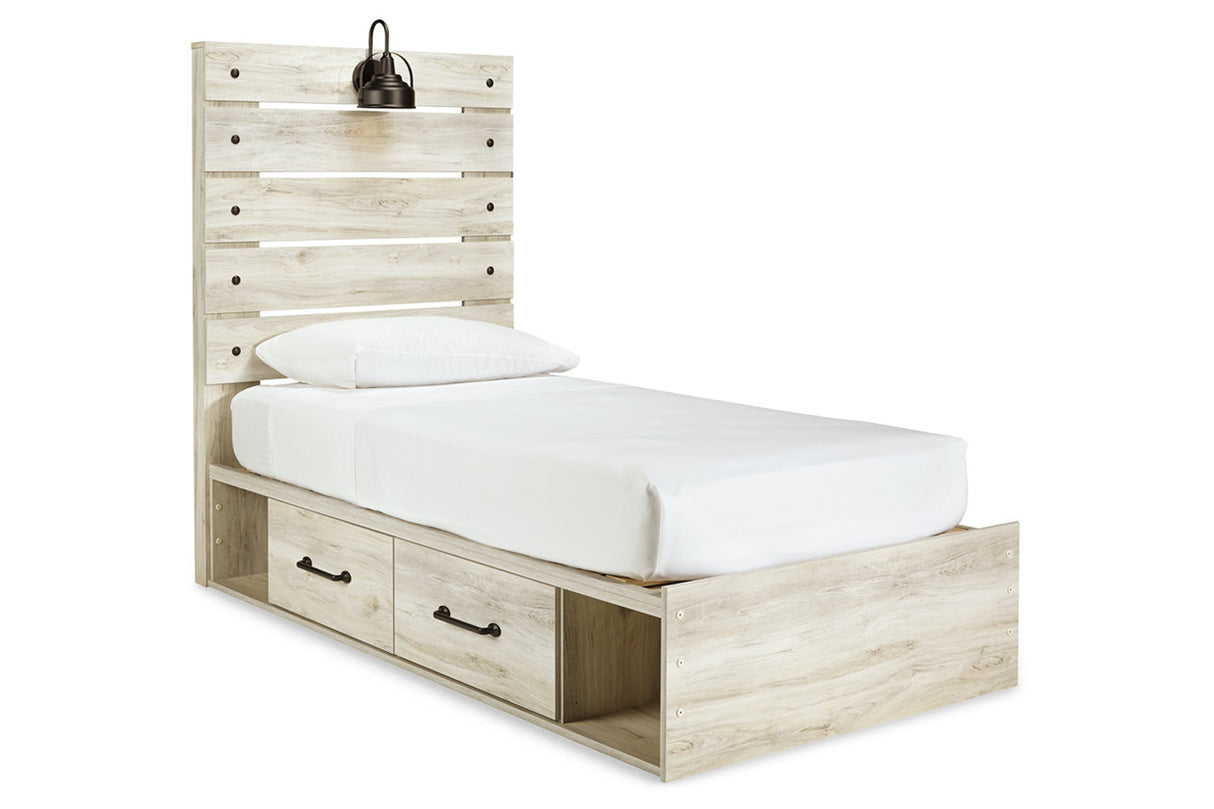 Cambeck Whitewash Twin Panel Bed with 2 Storage Drawers -  Ashley - Luna Furniture