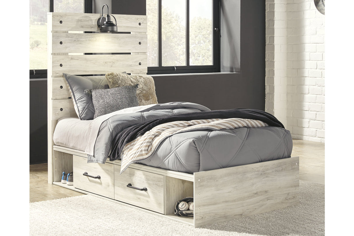 Cambeck Whitewash Twin Panel Bed with 4 Storage Drawers -  Ashley - Luna Furniture