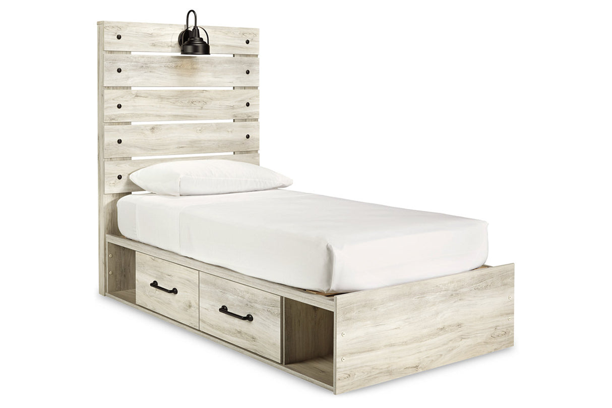 Cambeck Whitewash Twin Panel Bed with 4 Storage Drawers -  Ashley - Luna Furniture