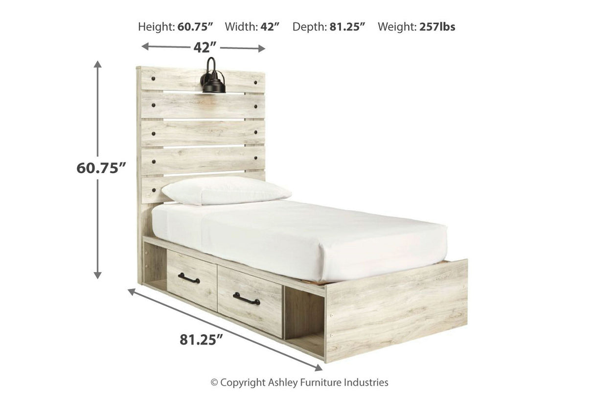 Cambeck Whitewash Twin Panel Bed with 4 Storage Drawers -  Ashley - Luna Furniture