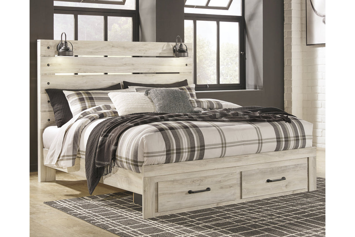 Cambeck Whitewash King Panel Bed with 2 Storage Drawers -  Ashley - Luna Furniture