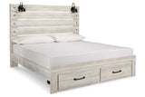 Cambeck Whitewash King Panel Bed with 2 Storage Drawers -  Ashley - Luna Furniture