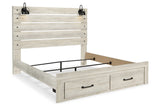 Cambeck Whitewash King Panel Bed with 2 Storage Drawers -  Ashley - Luna Furniture