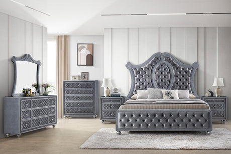 Cameo Gray Upholstered Panel Bedroom Set -  Crown Mark - Luna Furniture
