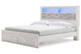 Altyra White King Upholstered Platform Bookcase Bed with Storage -  Ashley - Luna Furniture