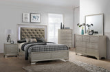 Lyssa Champagne Queen LED Upholstered Panel Bed