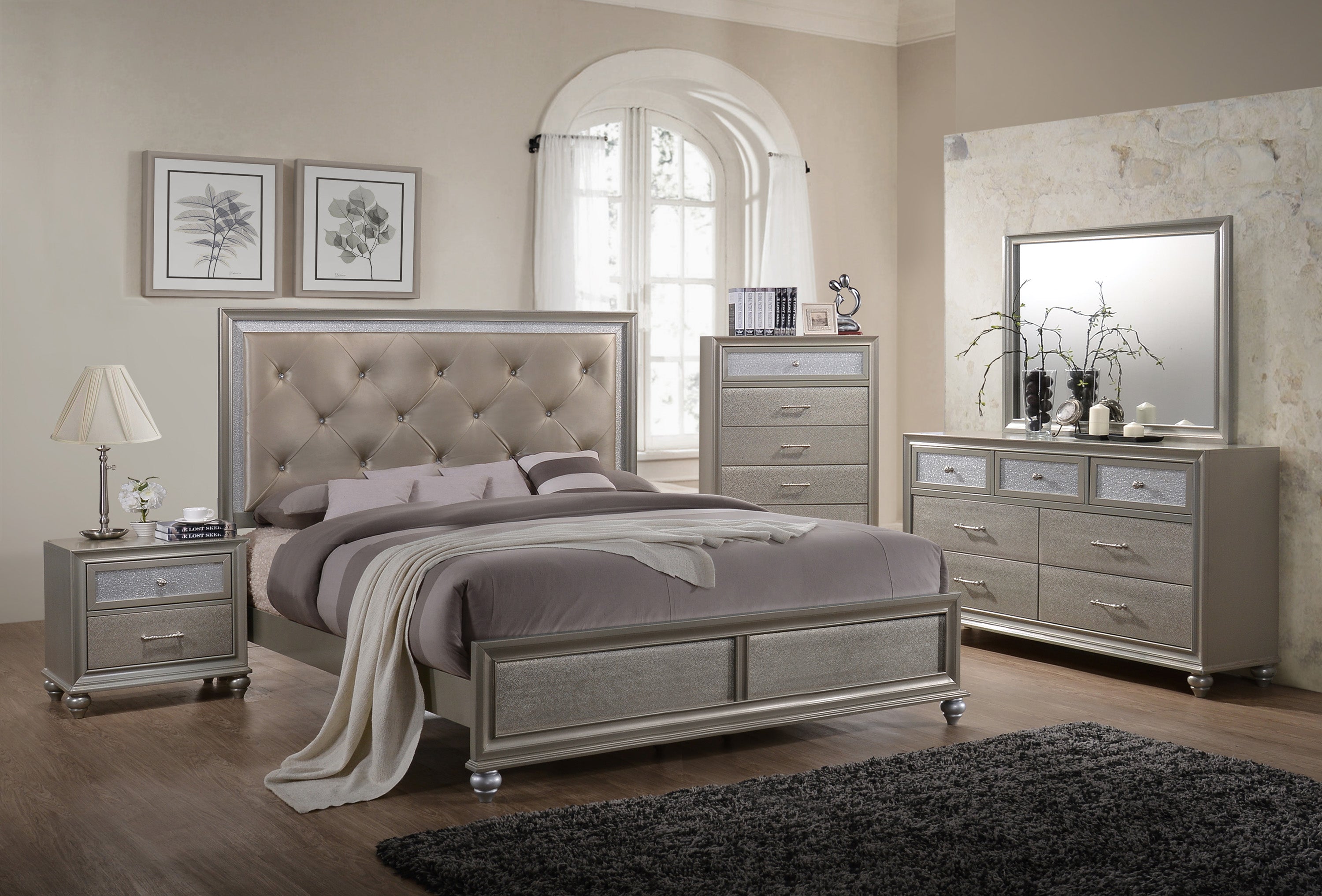 Furniture of America Seboya Gray King Panel Bed with LED Light and