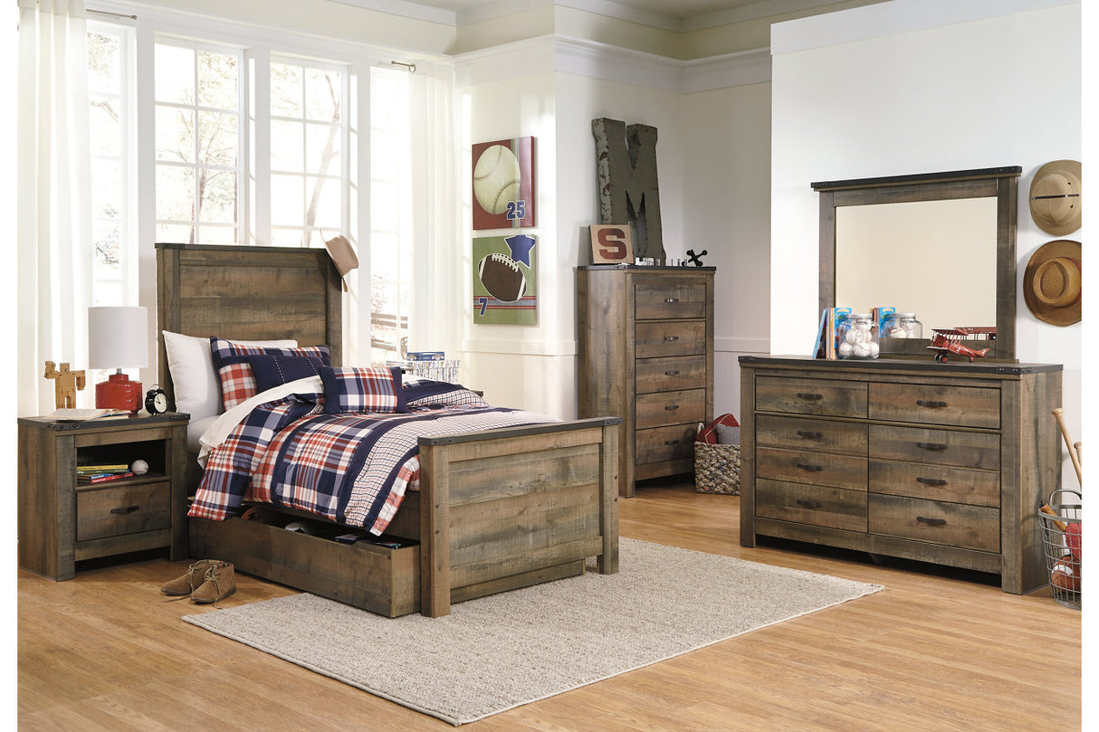 Trinell Brown Twin Panel Bed with 1 Large Storage Drawer from Ashley - Luna Furniture