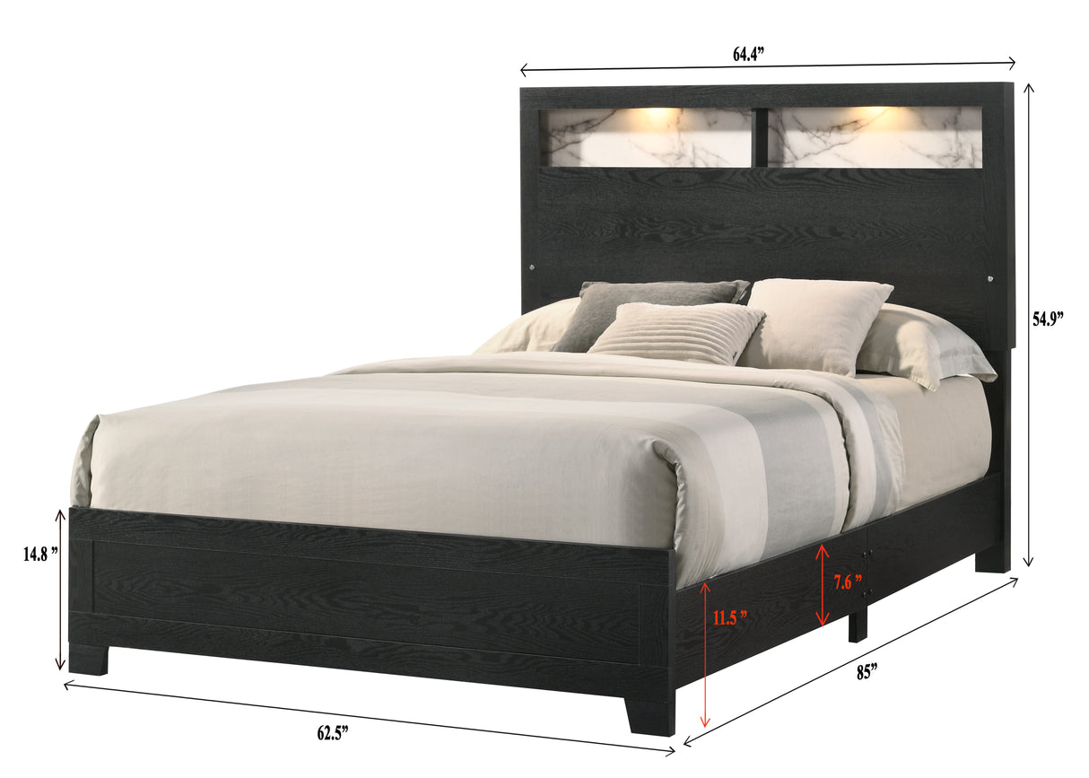 Cadence Black Queen LED Panel Bed