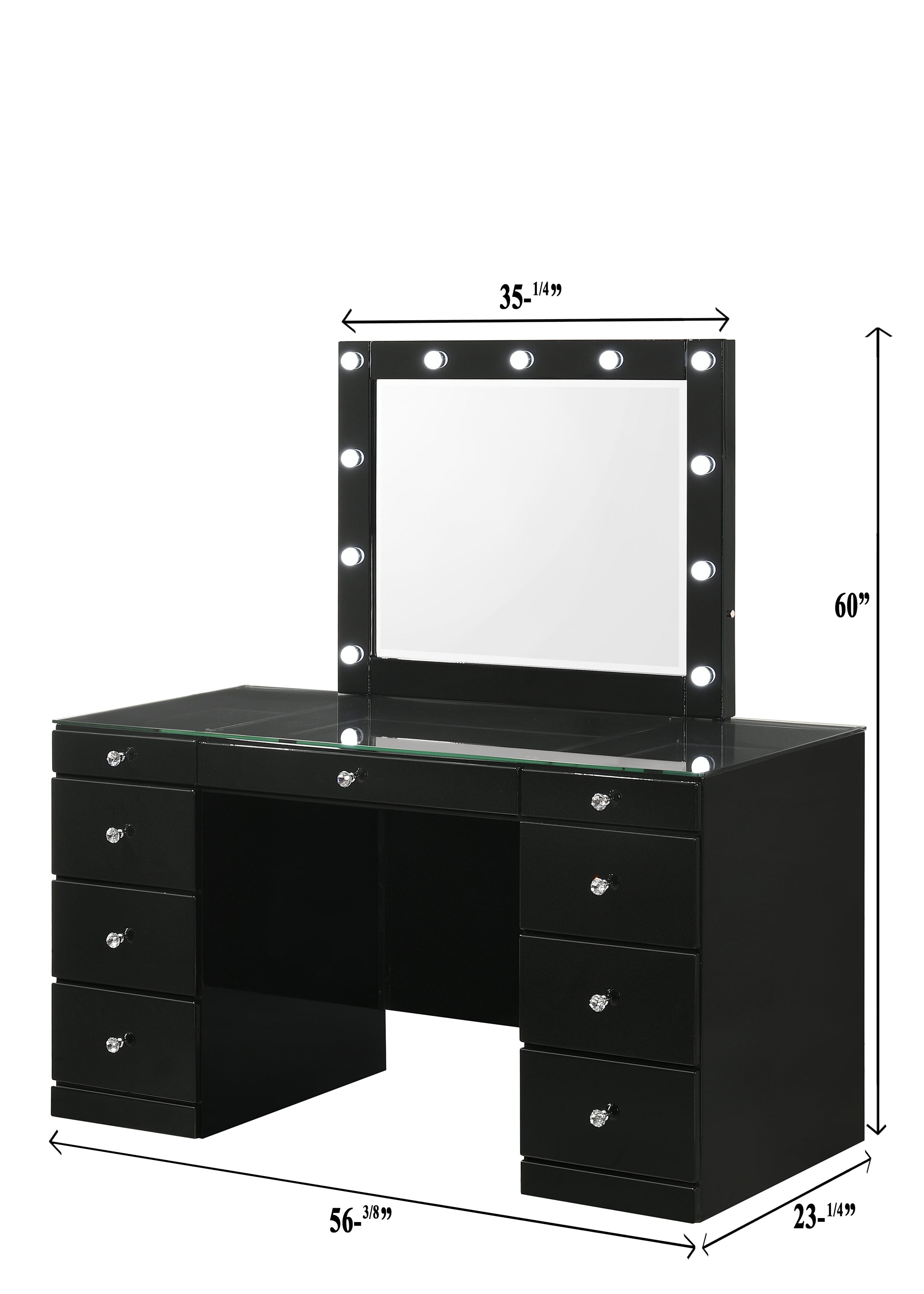 Avery Black Makeup Vanity Set with Lighted Mirror - Vanity Set & Mirror & Stool