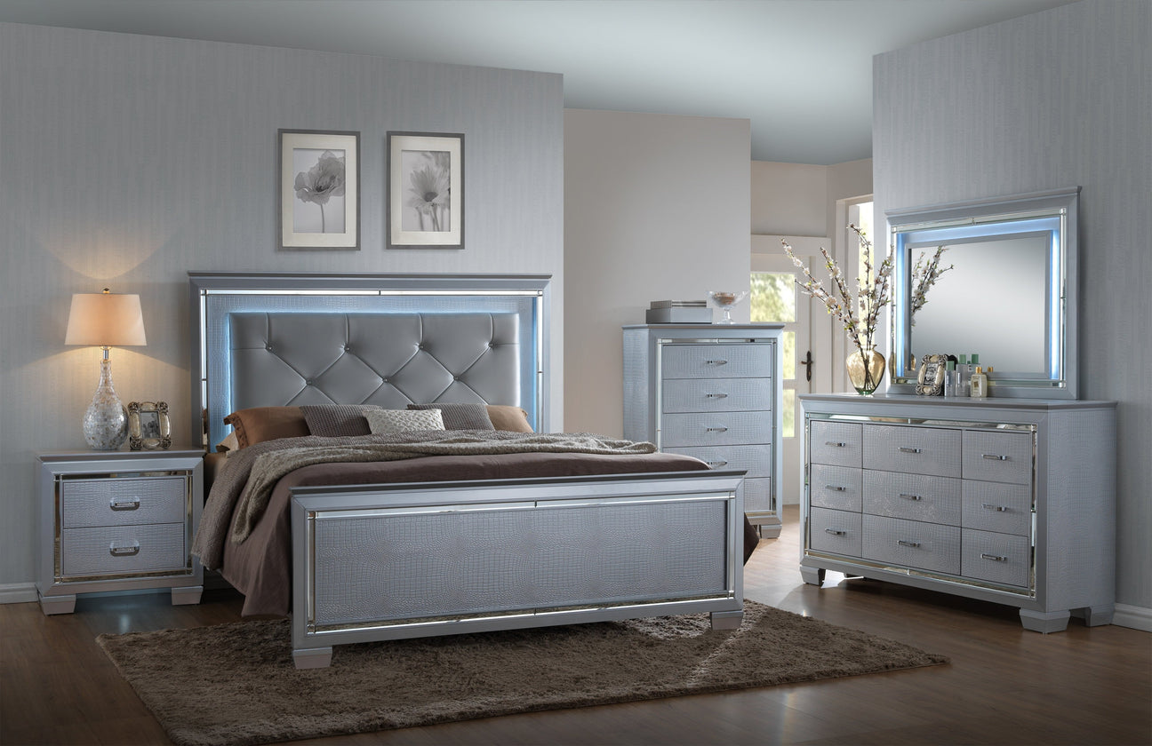 Lillian Silver LED Upholestered Bedroom Set from Crown Mark - Luna Furniture