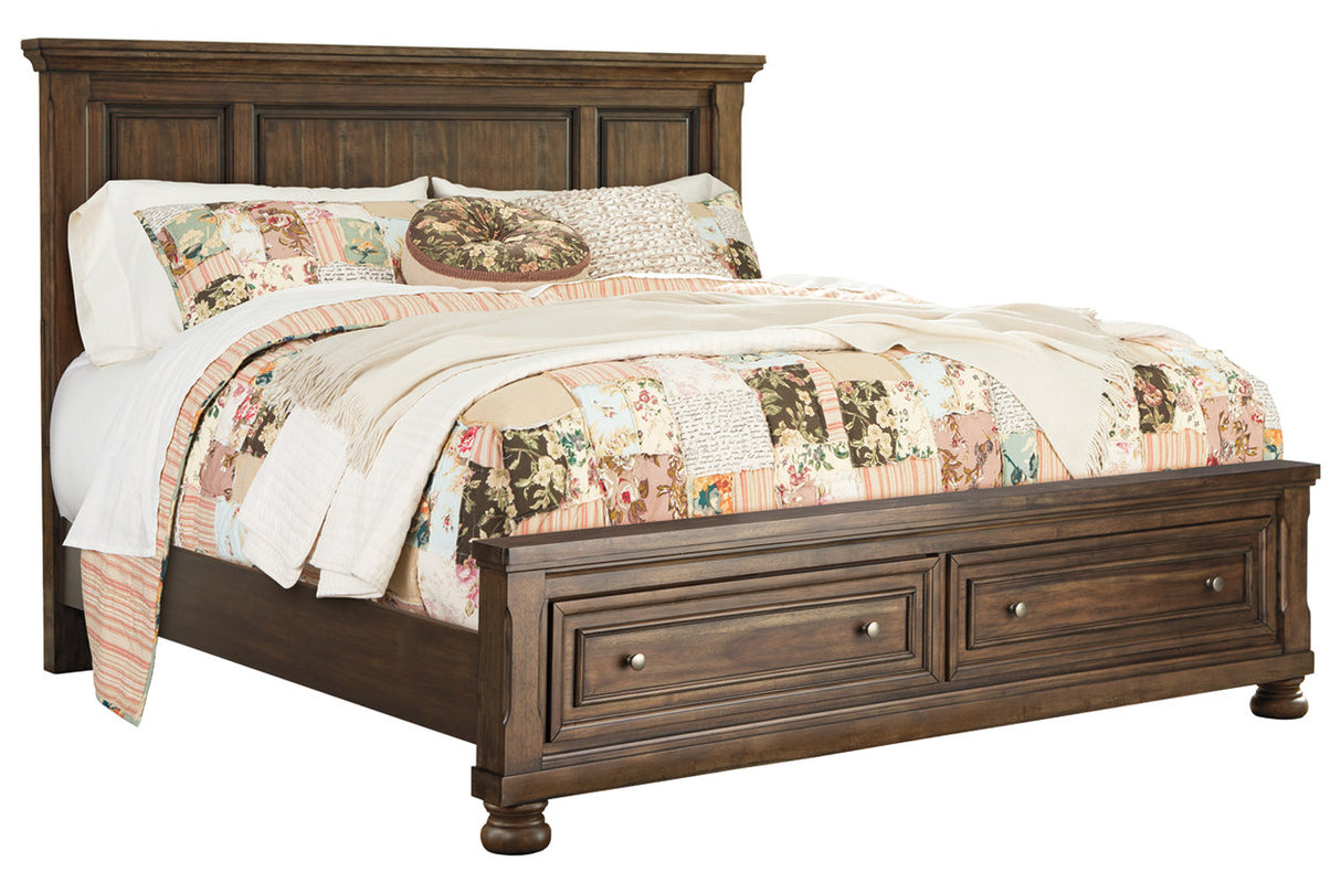 Flynnter Medium Brown Queen Panel Bed with 2 Storage Drawers from Ashley - Luna Furniture